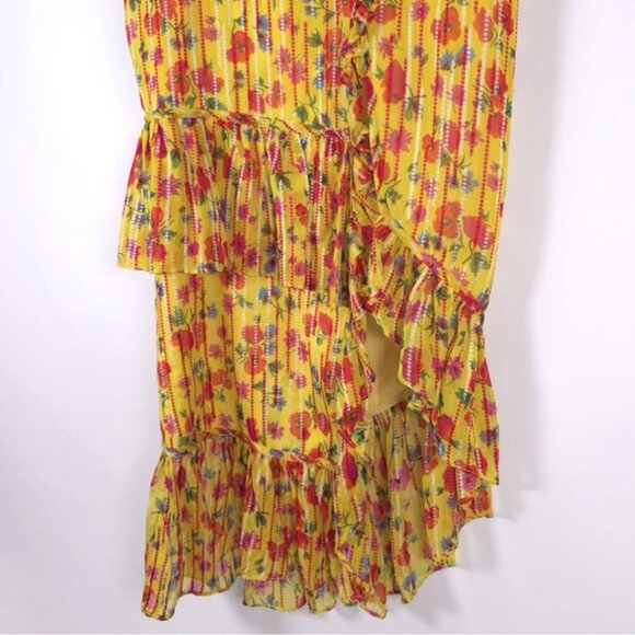 SALONI SILK Blend‎ Rosalind Floral V-neck Ruffled Chiffon Midi Dress Size 2 - Picture 13 of 16
